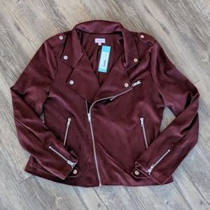 Pixley Burgundy Faux Suede Moto Jacket NWT